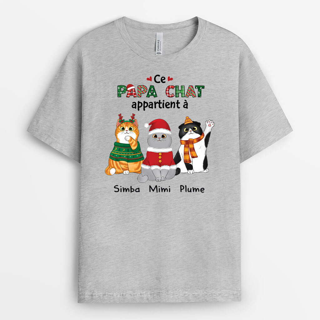 Cette Maman De Chat/Ce Papa De Chat Appartient À Version Noël - Cadeau Personnalisé | T-shirt pour Amoureux des animaux