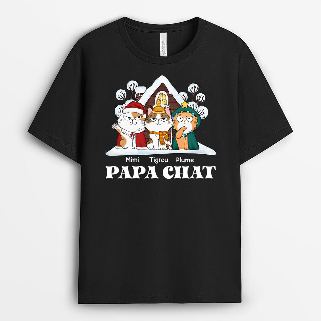 Maman Chat/ Papa Chat Pour Noel - Cadeau Personnalisé | T-shirt pour Noël