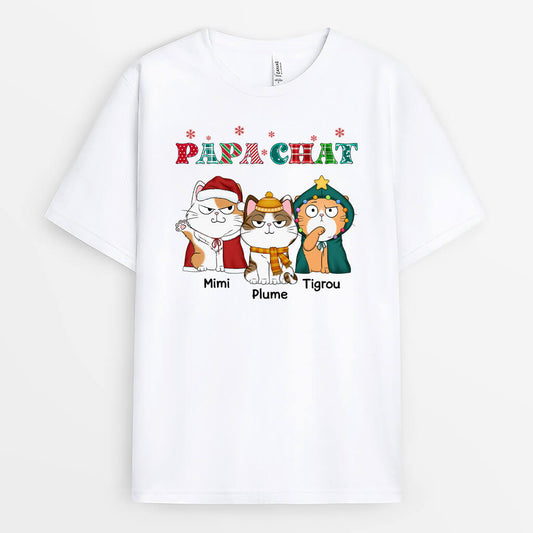 1468AFR1 t shirt maman de chat papa de chat version noel bonnet personnalise