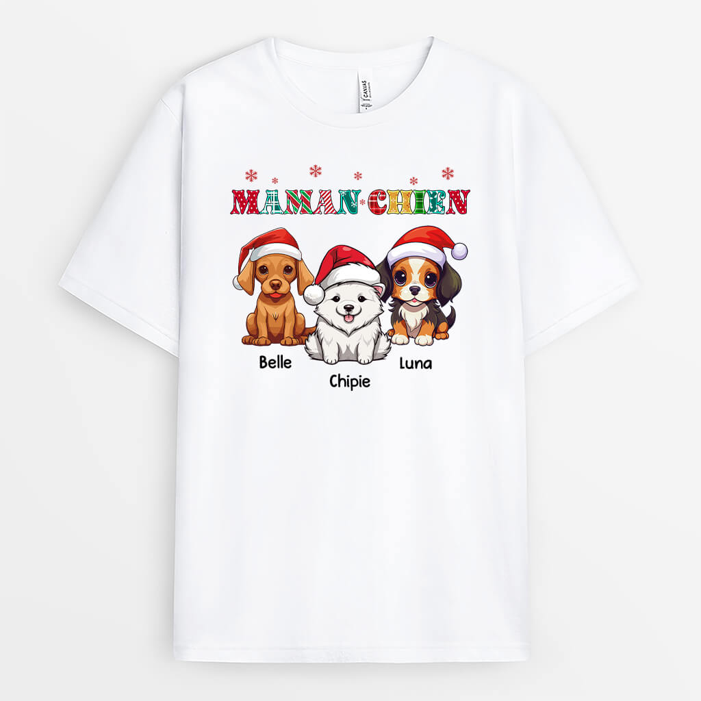 1468AFR1 t shirt maman de chien papa de chien version noel bonnet personnalise