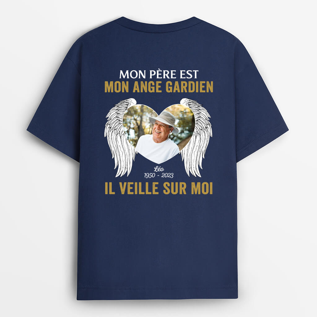 Mon Père Est Mon Ange Gardien Il Veille Sur Moi - Cadeau Personnalisé | T-shirt pour Papa