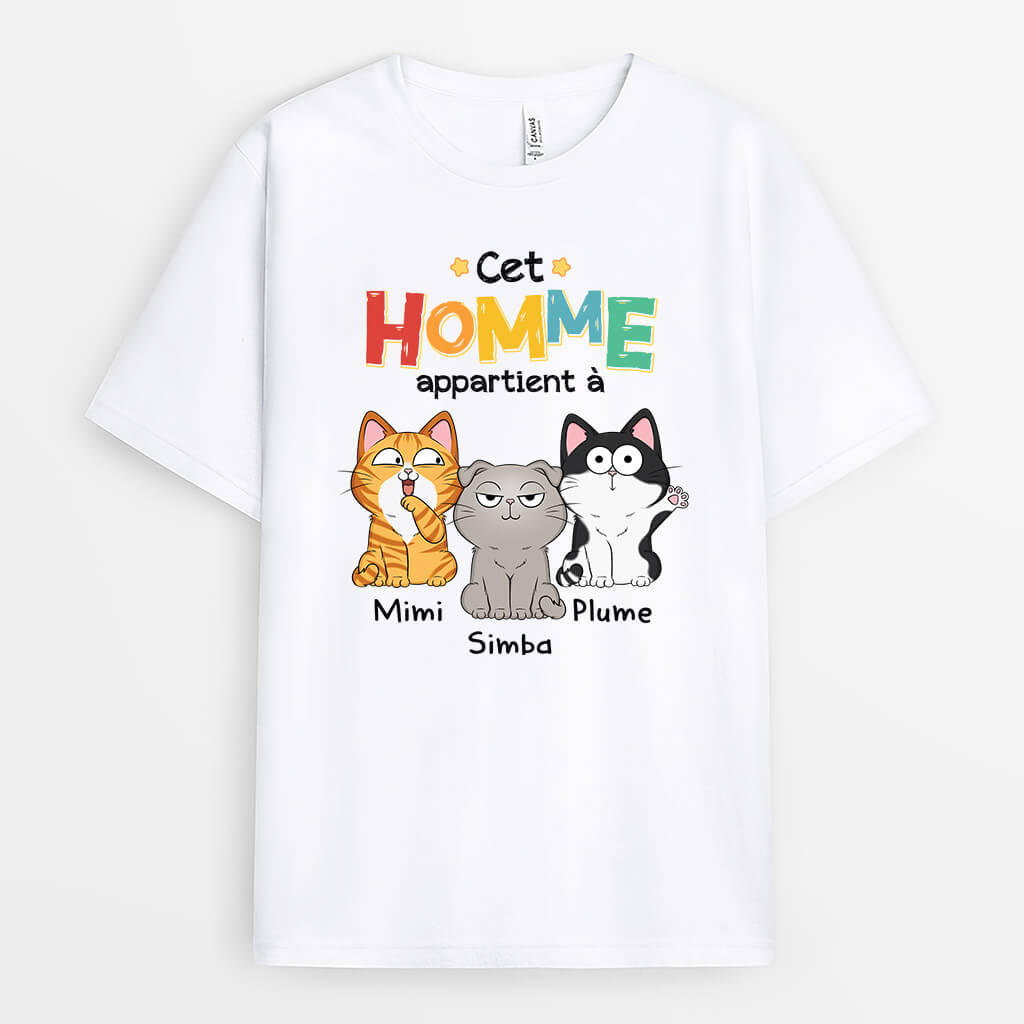 Cet Humain Appartient A Avec Chat - Cadeau Personnalisé | T-shirt pour Amoureux des Animaux