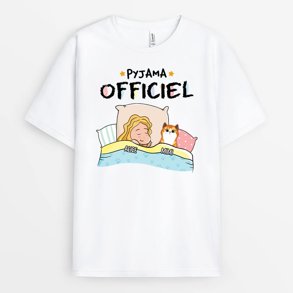 1484AFR2 t shirt pyjama officiel avec chat personnalise