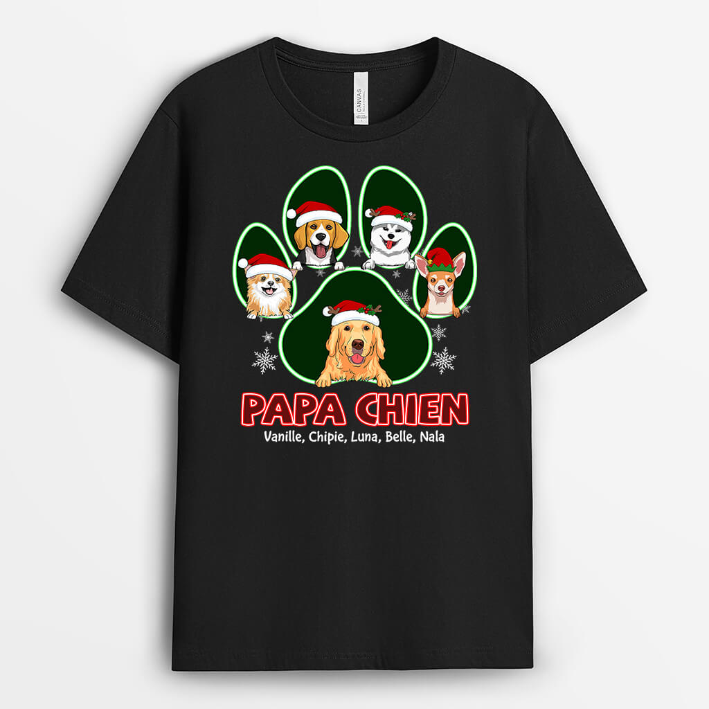 Papa De Chien/Maman De Chien Patte Version Noël - Cadeau Personnalisé | T-shirt pour Amoureux des animaux