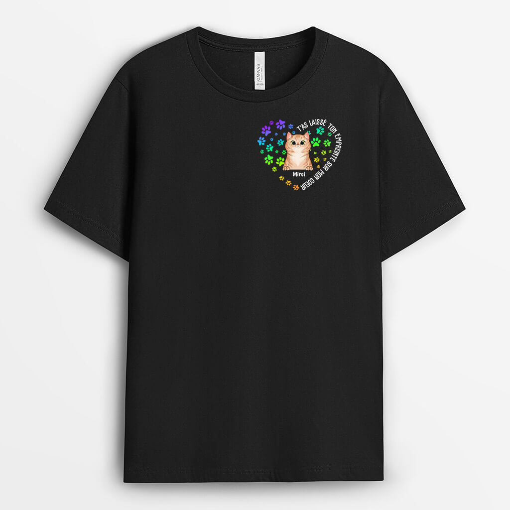 Empreintes de Pattes sur Mon Cœur Chat - Cadeau Personnalisé | T-shirt pour Amoureux des Animaux