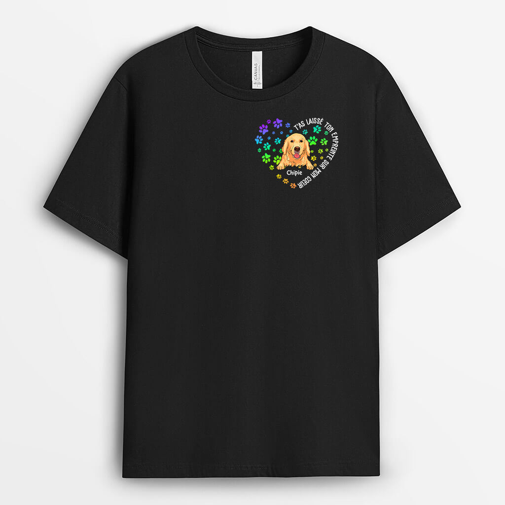 1498AFR2 t shirt empreintes de pattes sur mon coeur chien personnalise