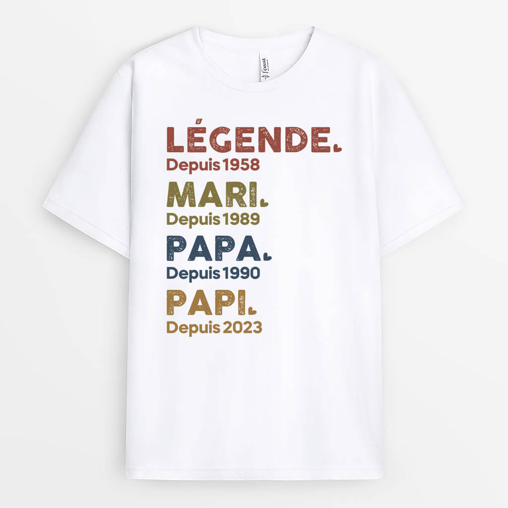 Légende Mari Papa Papi Depuis Version Blanc - Cadeau Personnalisé | T-shirt pour Homme