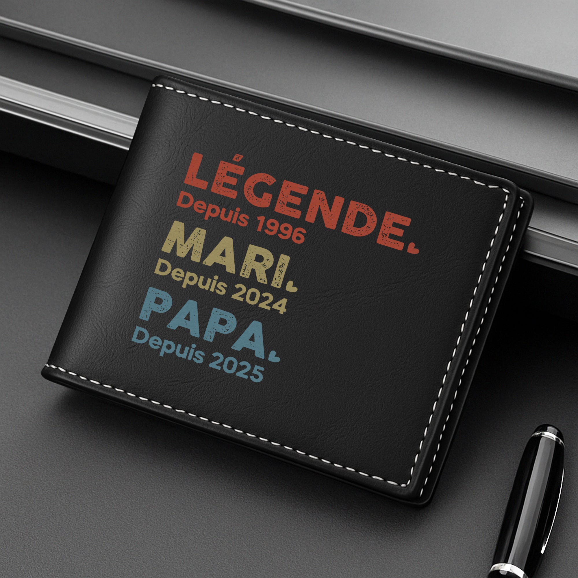 1503JFR2 portefeuille cuir personnalise homme legende mari papa papy depuis 1503j3m5b