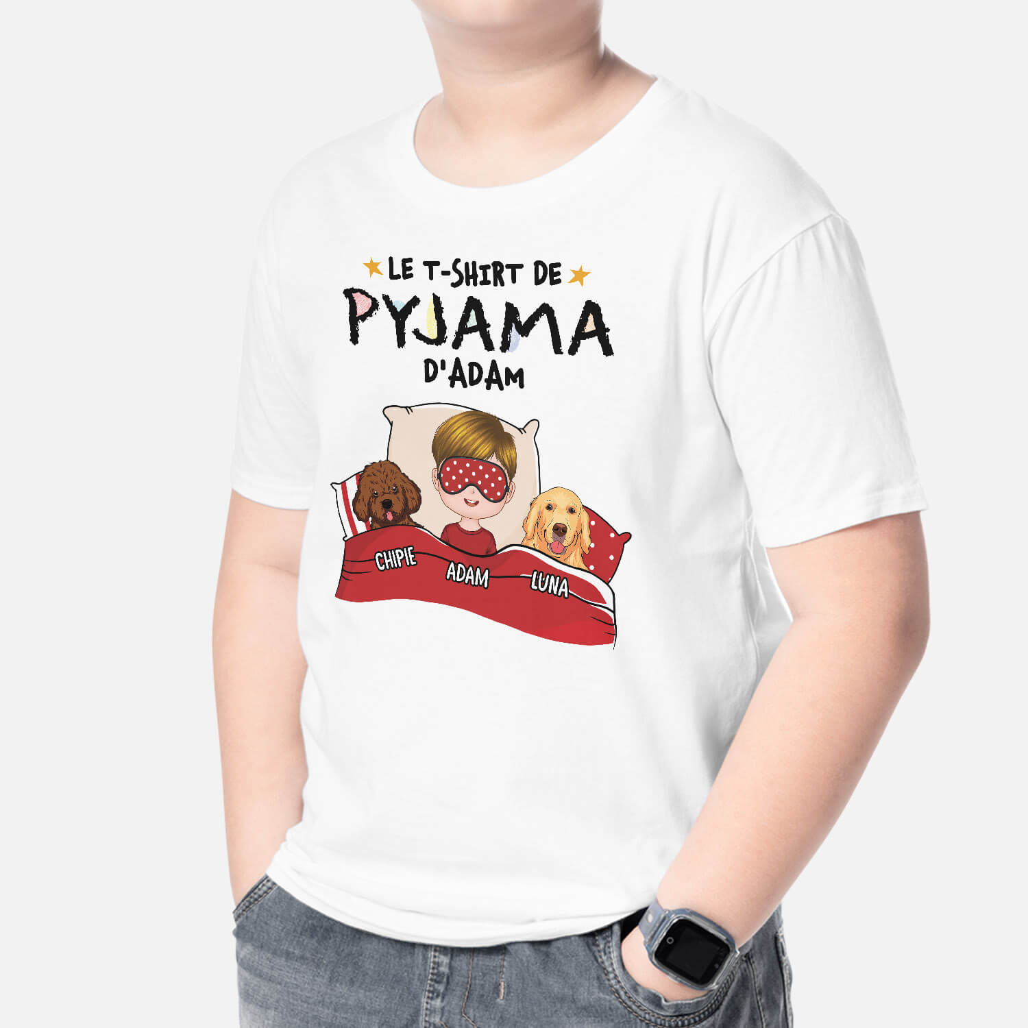 1529AFR2 t shirt de pyjama danna avec chien pour enfant personnalise