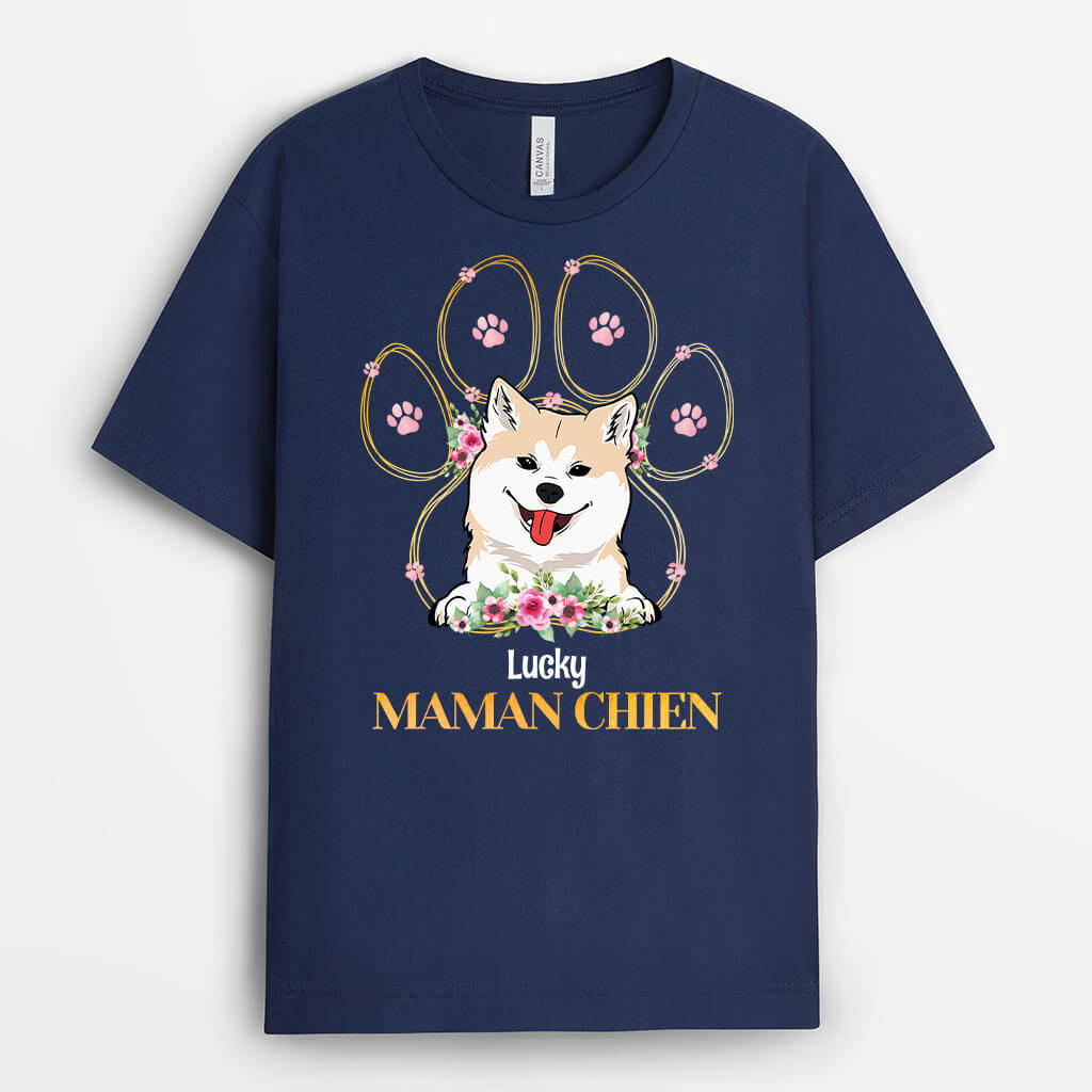 1532AFR2 t shirt maman de chien papa de chien colore personnalile