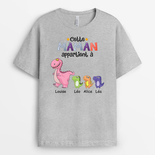 1539AFR1 t shirt cette maman mamie appartient a version dinosaure personnalise