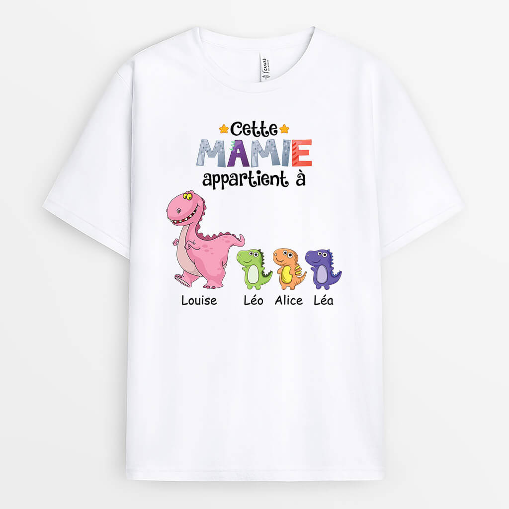 1539AFR2 t shirt cette maman mamie appartient a version dinosaure personnalise