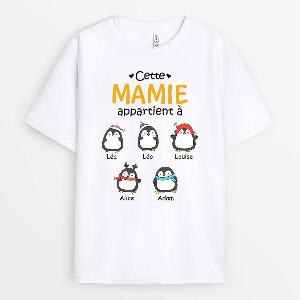 1542AFR2 t shirt cette maman mamie appartient a version penguin personnalise