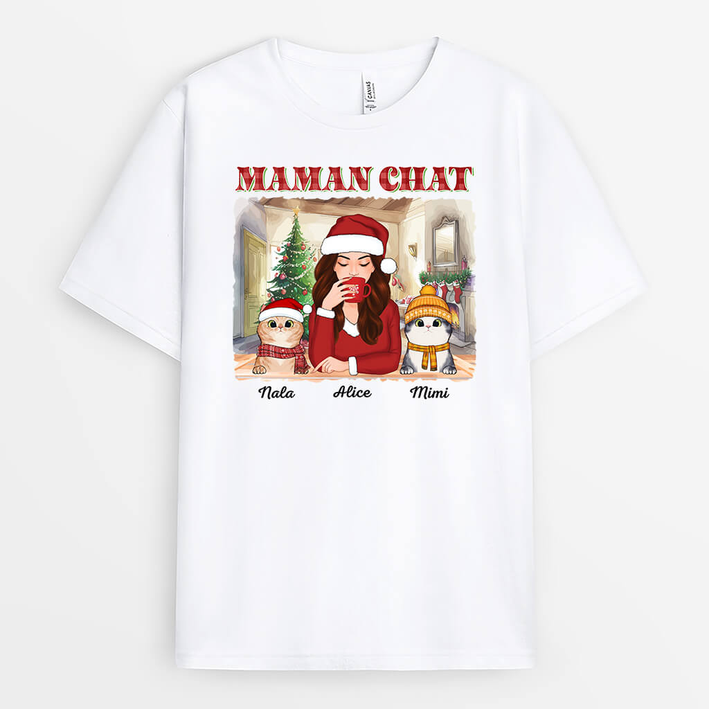 Maman De Chat Version Noël - Cadeau Personnalisé | T-shirt pour Noël