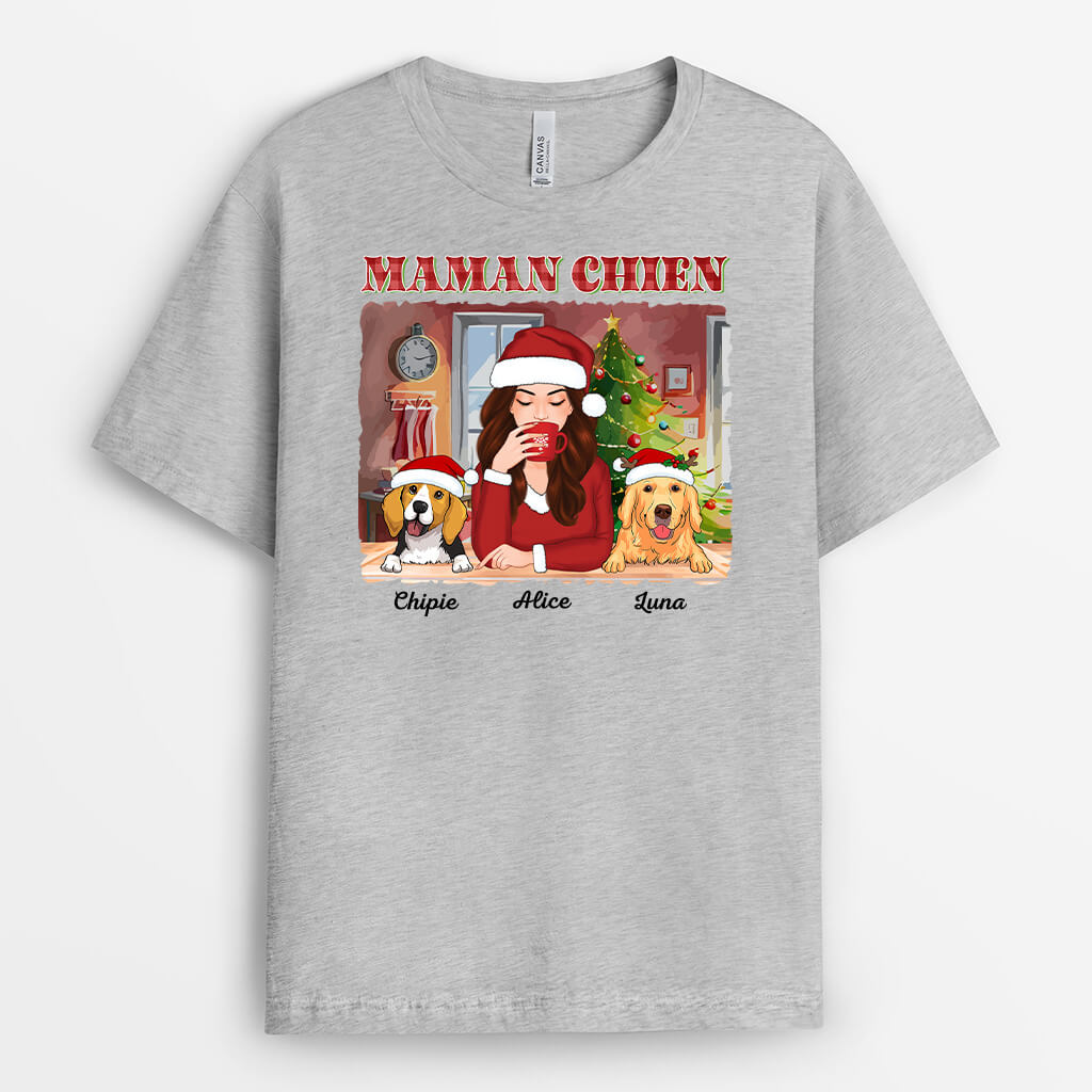 1544AFR2 t shirt maman de chien version noel personnalise