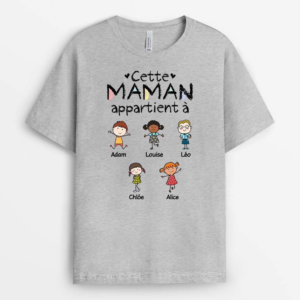 1555AFR2 t shirt cette maman mamie appartient a version baguette personnalise