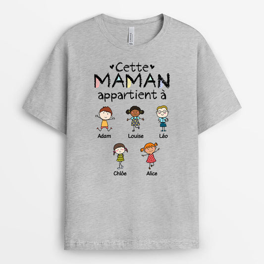1555AFR2 t shirt cette maman mamie appartient a version baguette personnalise