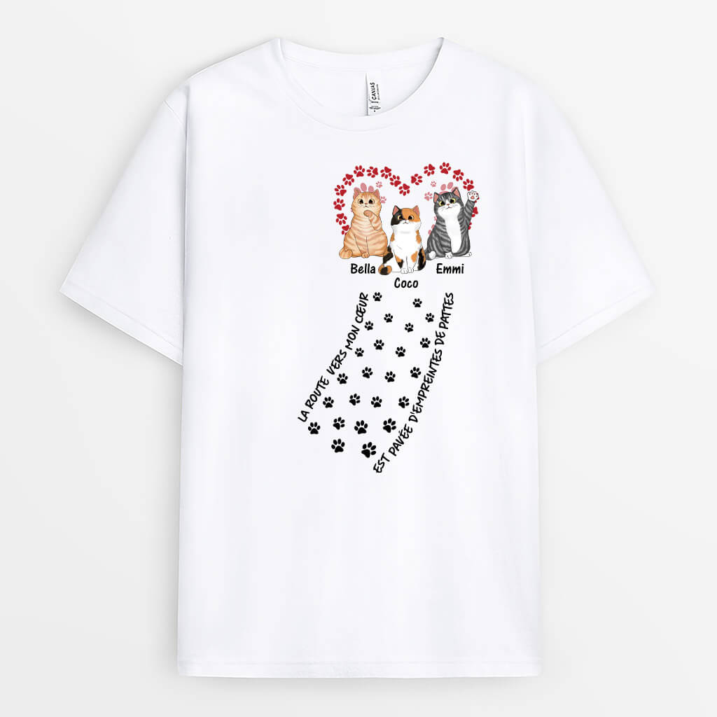 La Route Vers Mon Cœur Pavée Empreintes De Pattes - Cadeau Personnalisé | T-shirt pour Amoureux des Animaux