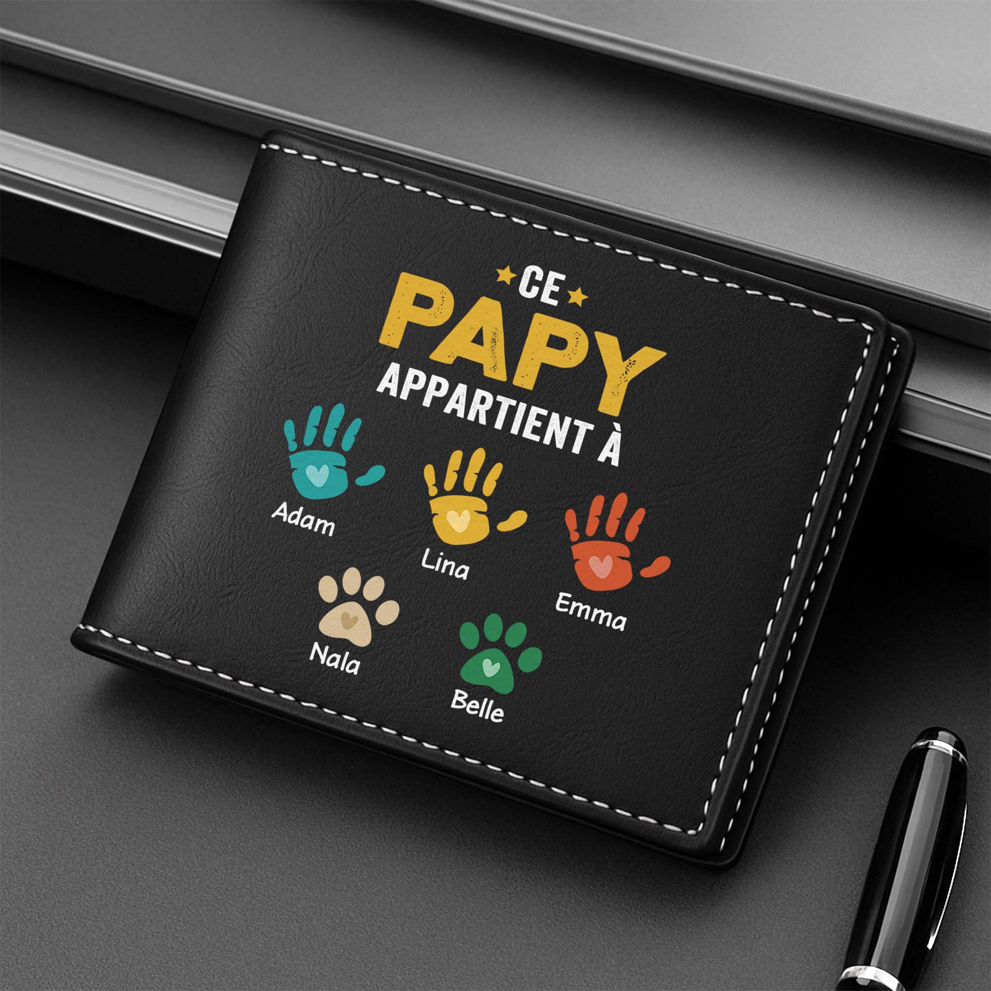1628JFR2 portefeuille cuir personnalise ce papa appartient a empreintes de mains 1628j8q5b