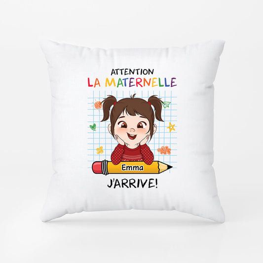 1659PFR1 coussin attention la maternelle jarrive personnalise