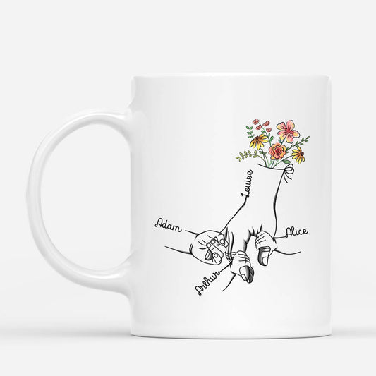 1672AFR1 mug tenir la main de maman mamie personnalise