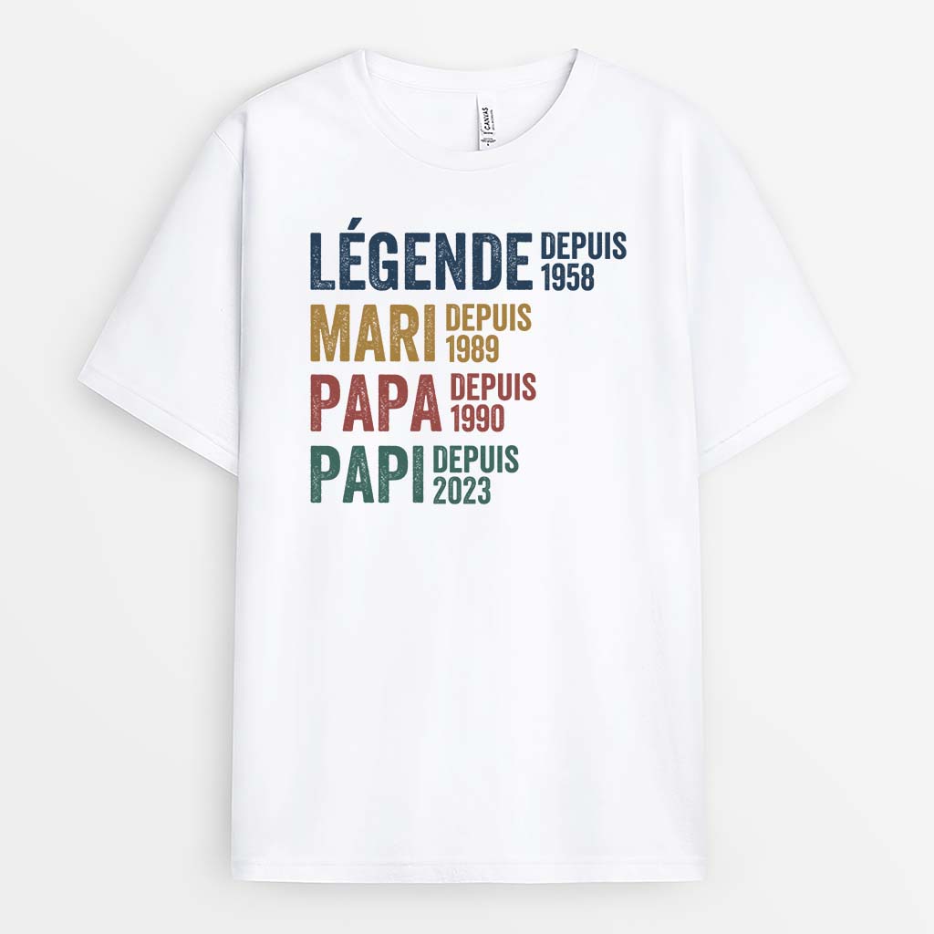 Légende Mari Papa Papy Depuis Version Blanc - Cadeau Personnalisé | T-shirt pour Homme