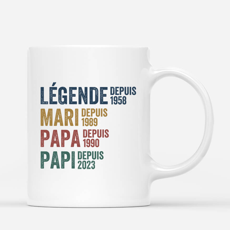 Légende Mari Papa Papy Depuis Avec Coeurs - Cadeau Personnalisé | Mug pour Homme