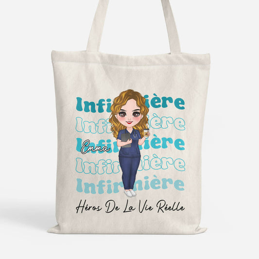 1844BFR1 tote bag infirmiere heros de la vie reelle personnalise