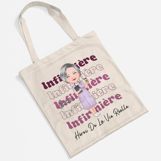1844BFR2 tote bag infirmiere heros de la vie reelle personnalise