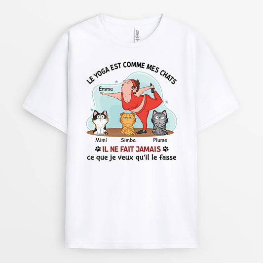1903AFR1 t shirt le yoga est comme mon mes chats personnalise