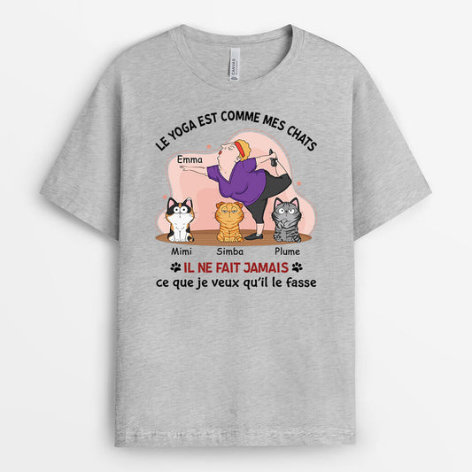 1903AFR2 t shirt le yoga est comme mon mes chats personnalise