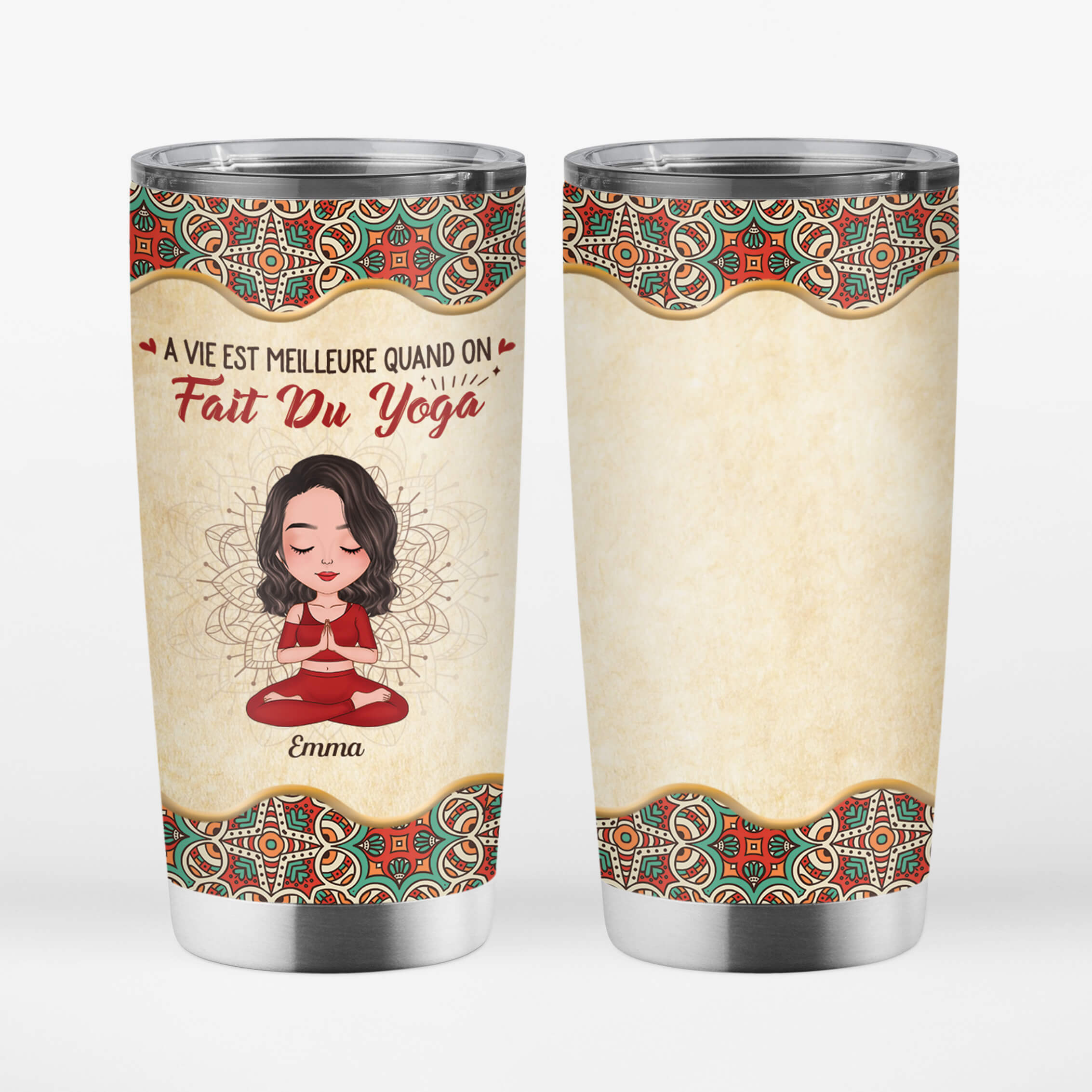 1907TFR1 mug thermos la vie est meilleure avec le yoga personnalise