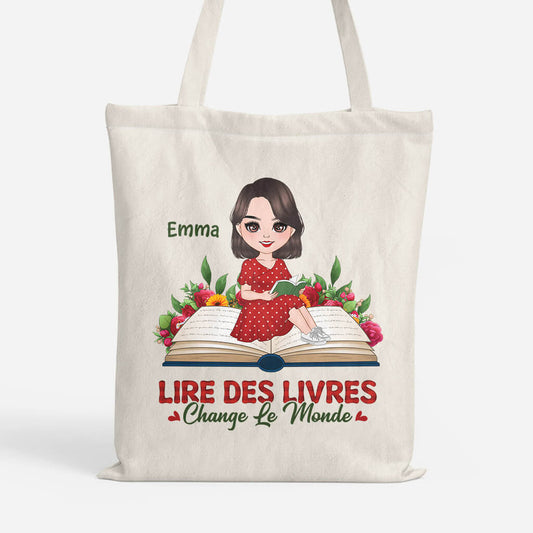 1910BFR1 tote bag lire des livres change le monde personnalise