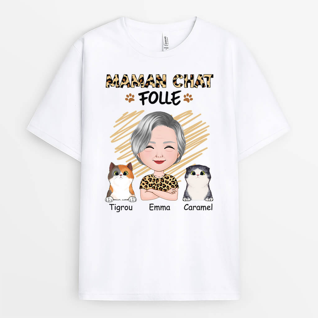 Maman Chat Folle - Cadeau Personnalisé | T-shirt pour Femme