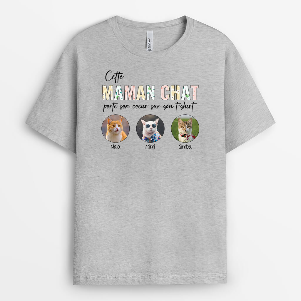 Cette Maman Chat/ Papa Chat Porte Son Cœur Sur Son T-Shirt - Cadeau Personnalisé | T-shirt pour Amoureux des Animaux