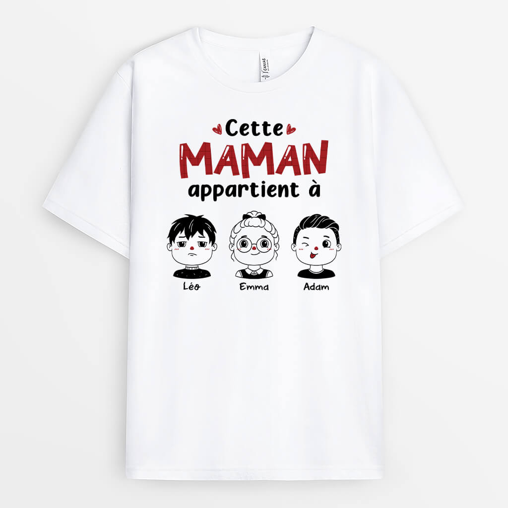 Cette Maman/Mamie Appartient À Noir et Blanc - Cadeau Personnalisé | T-shirt pour Femme