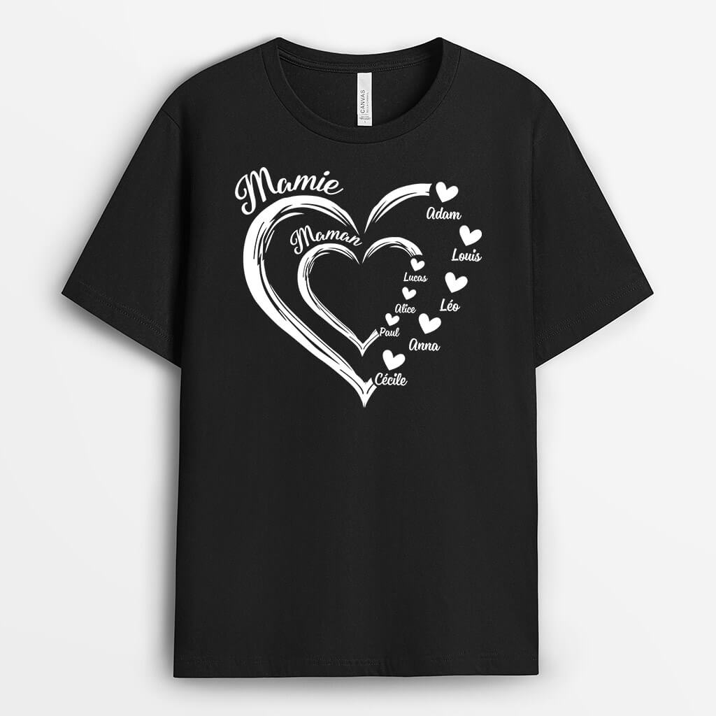 Maman Mamie Coeurs Rouges Version Noir - Cadeau Personnalisé | T-shirt pour Femme