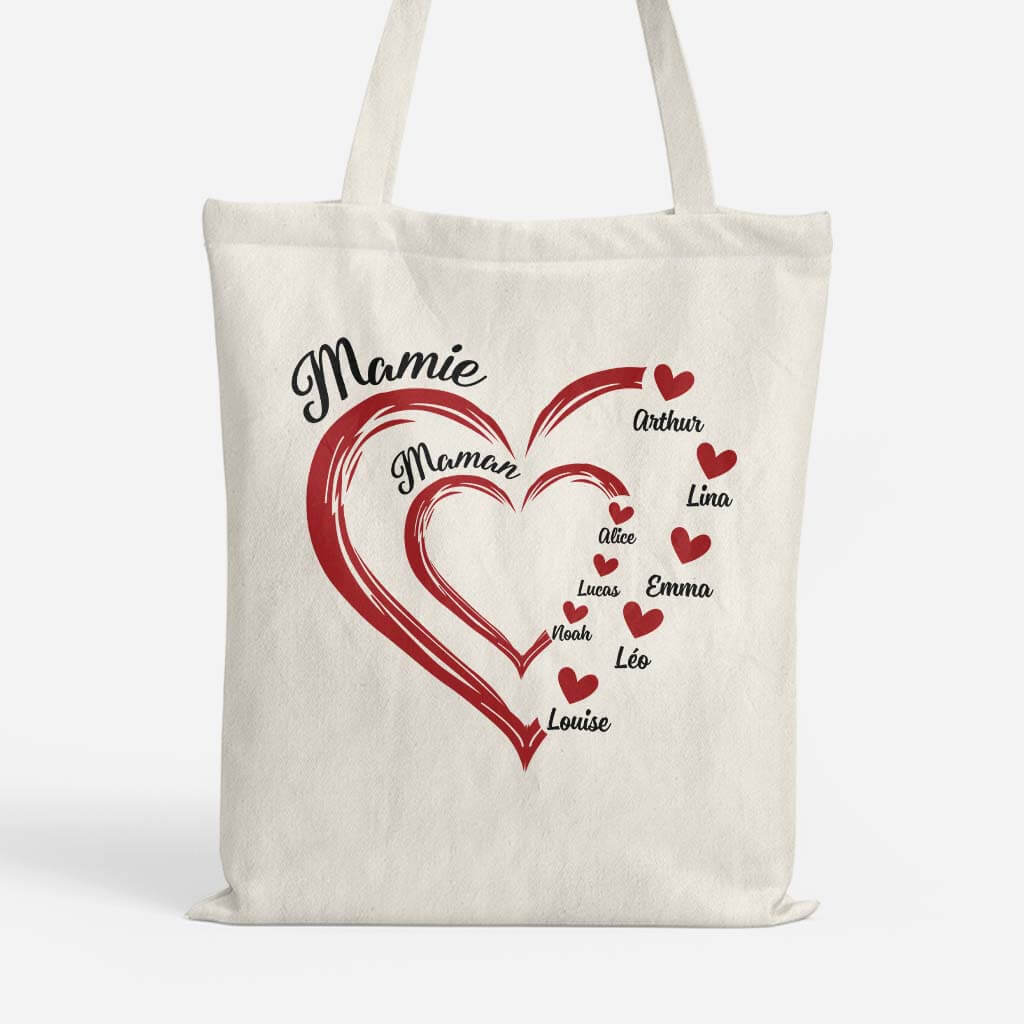 Maman/Mamie Avec Coeur Rouge - Cadeau Personnalisé | Tote Bag Pour Femme