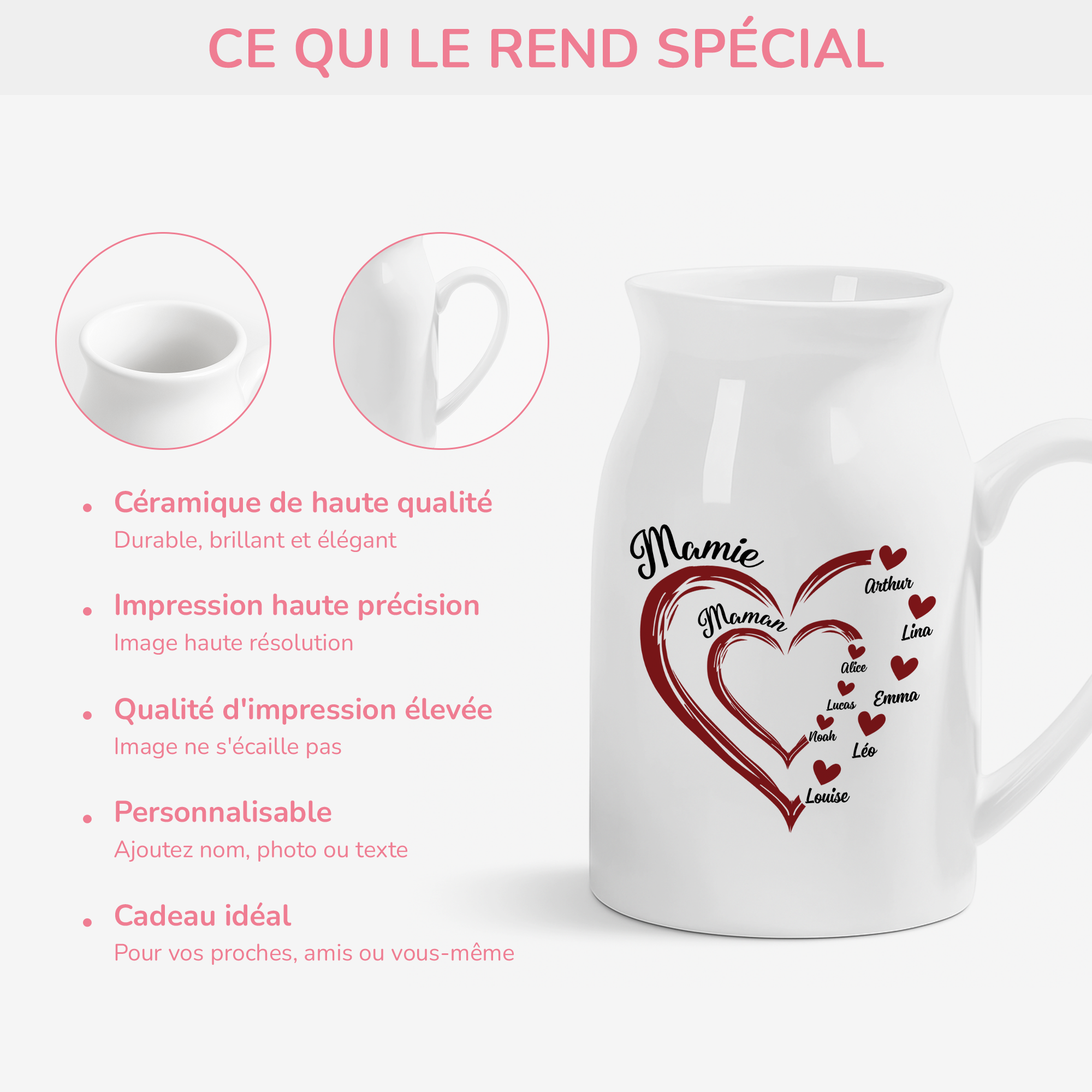 1969OFR4 vase personnalise maman mamie coeurs rouges 1969okn7a