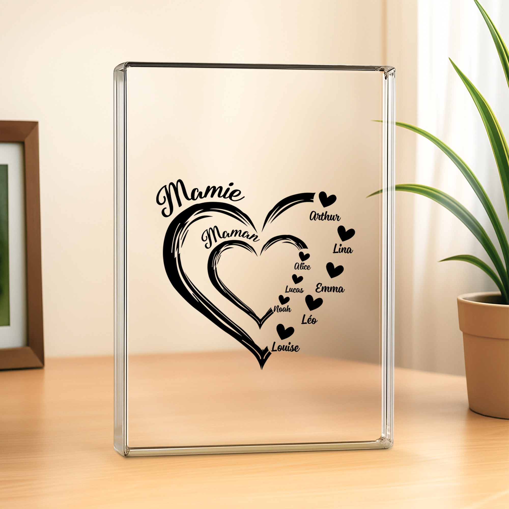 1969RFR2 plaque en acrylique personnalisee maman mamie coeurs rouges 1969r