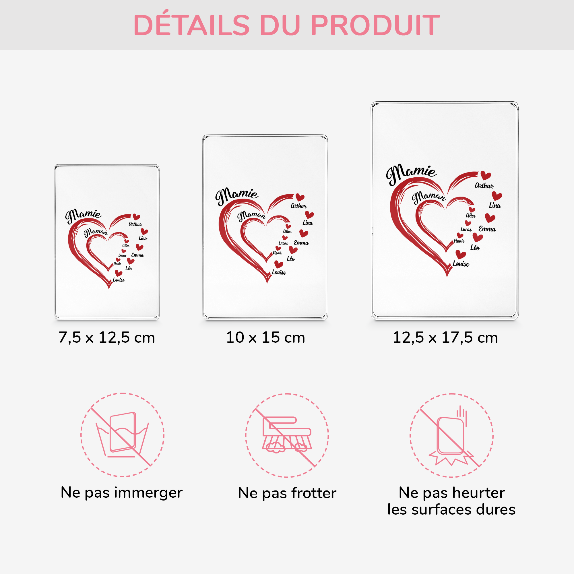 1969RFR3 plaque en acrylique personnalisee maman mamie coeurs rouges 1969r