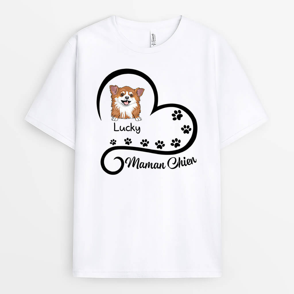 Maman Chien Avec Coeur - Cadeau Personnalisé | T-shirt pour Mamie