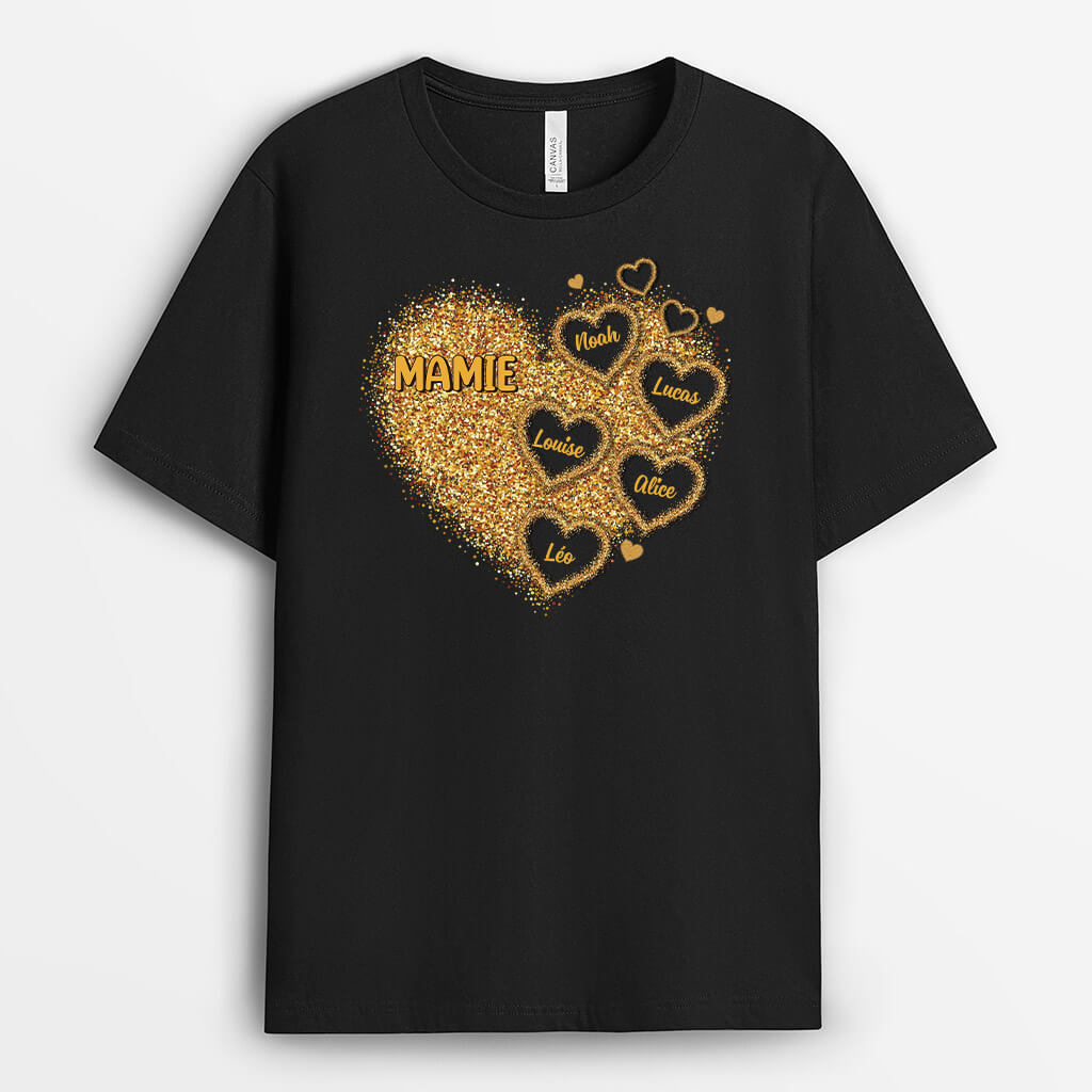 Le Cœur De Maman Mamie Brillant - Cadeau Personnalisé | T-shirt Pour Femme