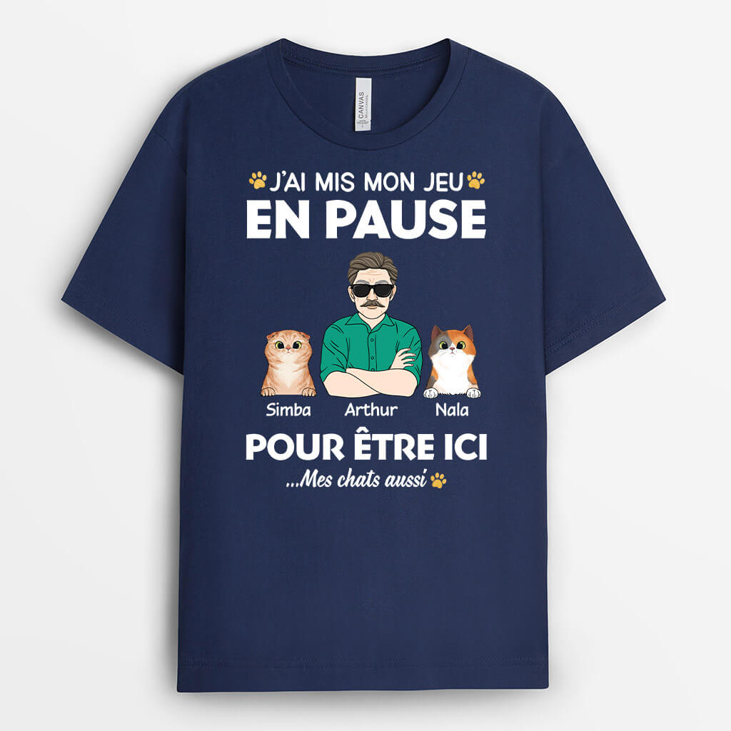 2009AFR2 t shirt jai mis mon jeu en pause et mes chats aussi personnalise