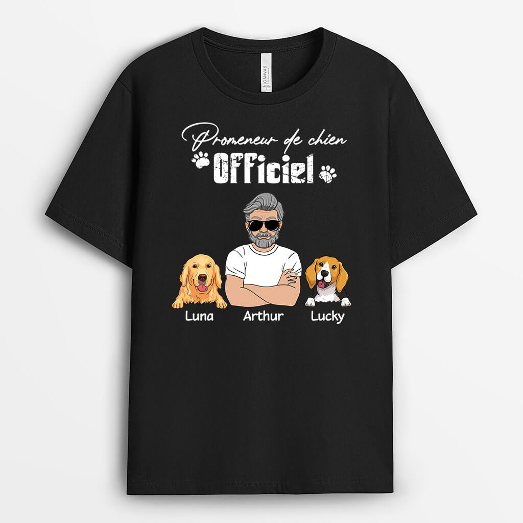 Promeneur Officiel De Chien - Cadeau Personnalisé | T-shirt Pour Amoureux Des Animaux