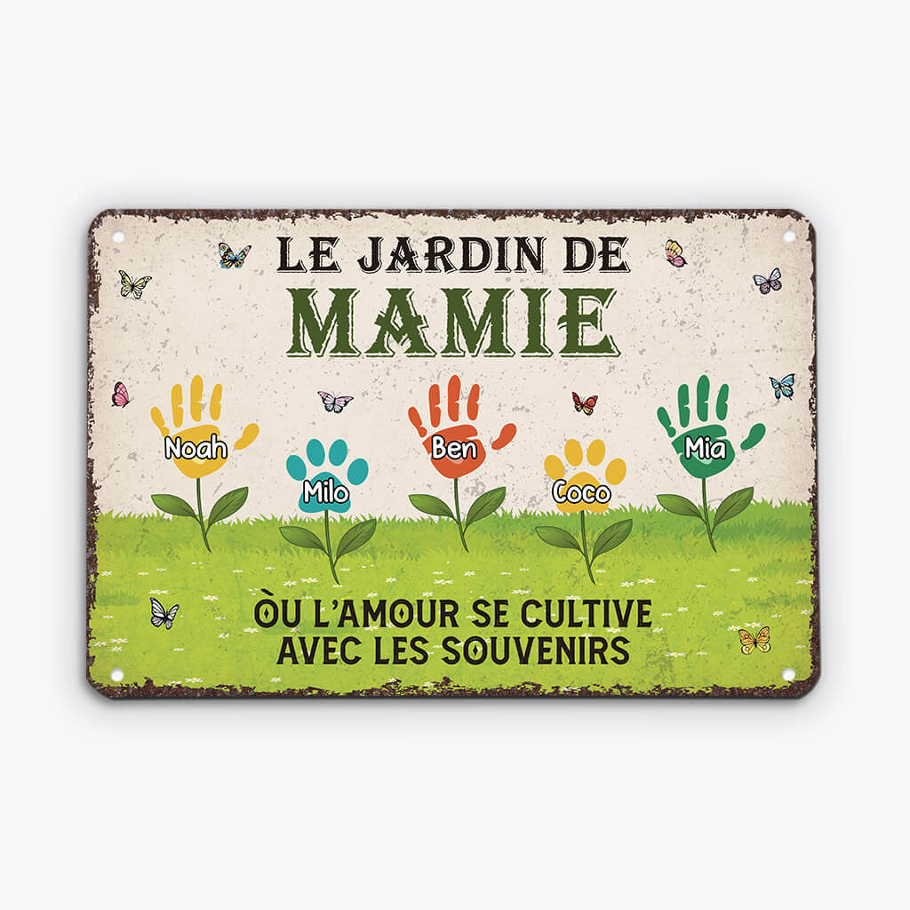 Le Jardin De Mamie Empreintes - Cadeau Personnalisé | Plaque En Métal Pour Mamie