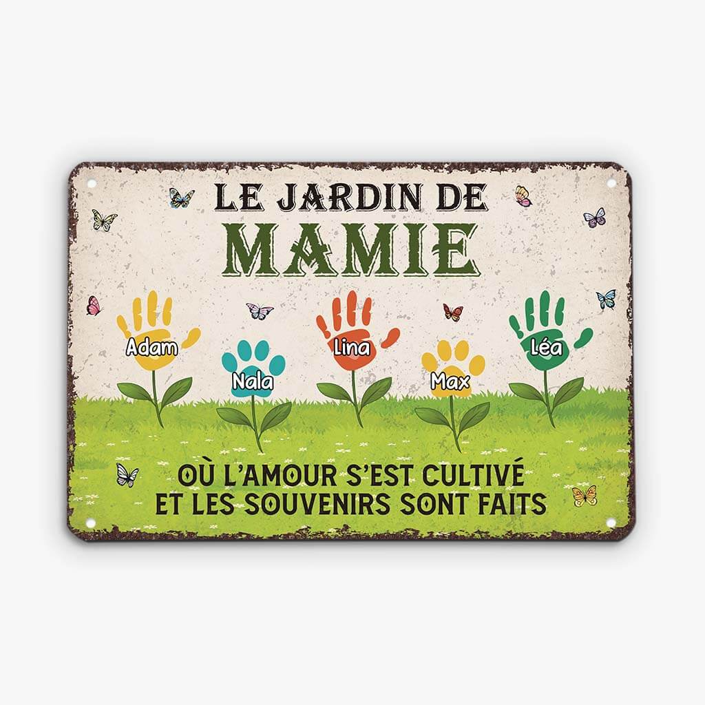 Le Jardin De Mamie Empreintes - Cadeau Personnalisé | Plaque En Métal Pour Mamie