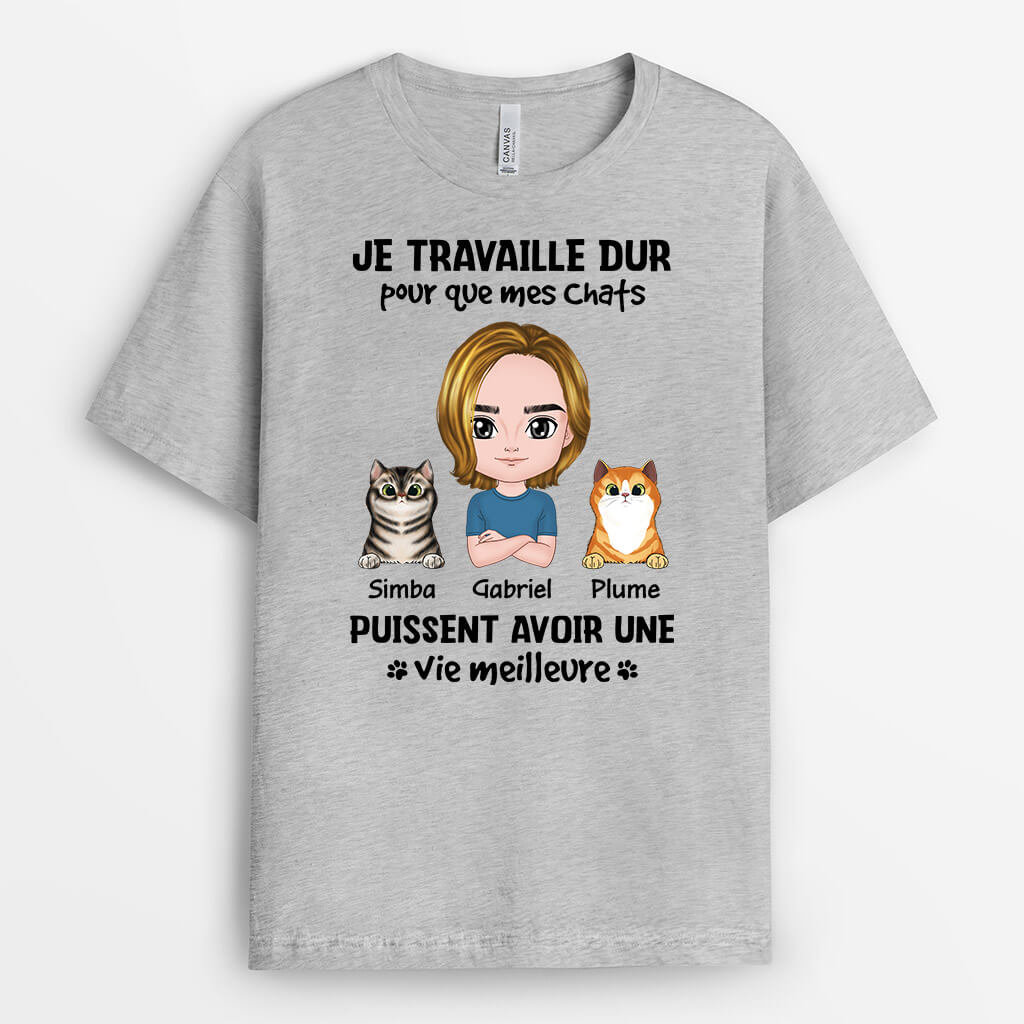 Je Travaille Dur Pour Mes Chats - Cadeau Personnalisé | T-shirt Pour Amoureux Des Animaux