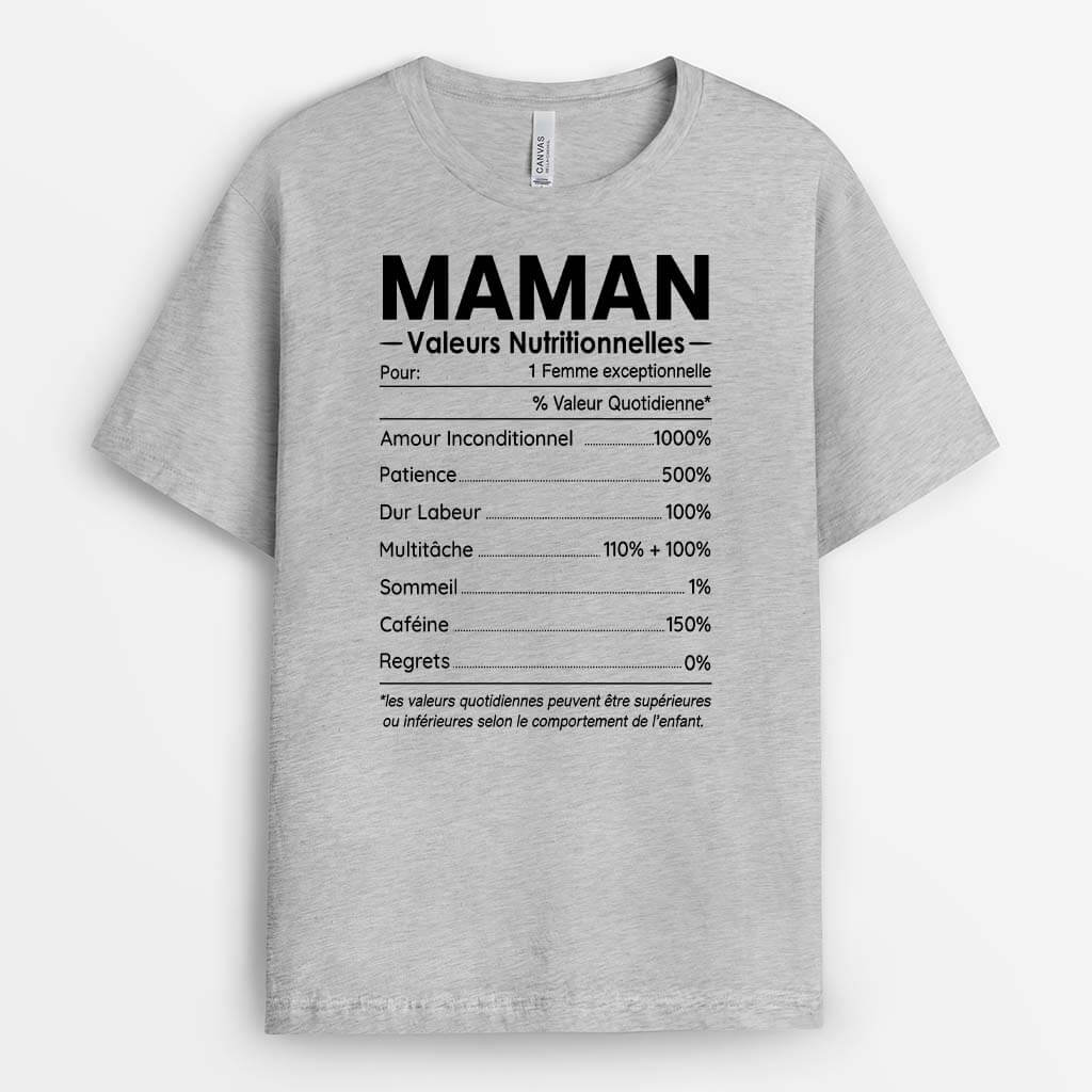 2094AFR2 t shirt informations nutritionnelles pour maman papa personnalise
