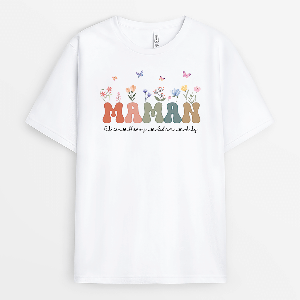Maman Avec Fleurs - Cadeau Personnalisé | T-shirt pour Maman